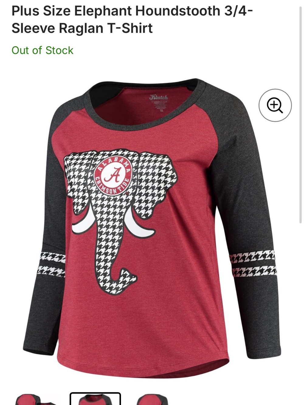 NWT Plus Size Alabama Houndstooth Elephant Raglan Tee -1X